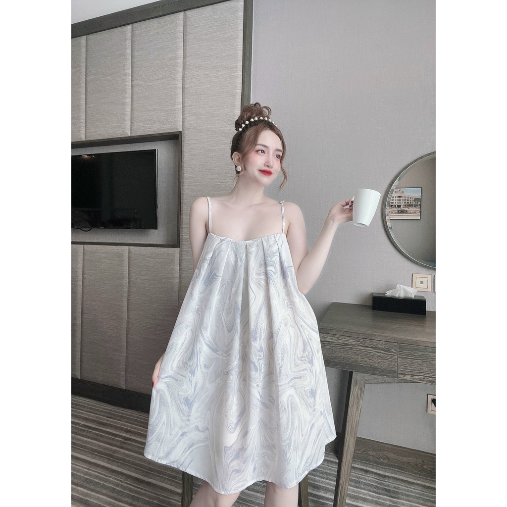 Đầm lụa Mango dập ly, hoạ tiết siêu cute