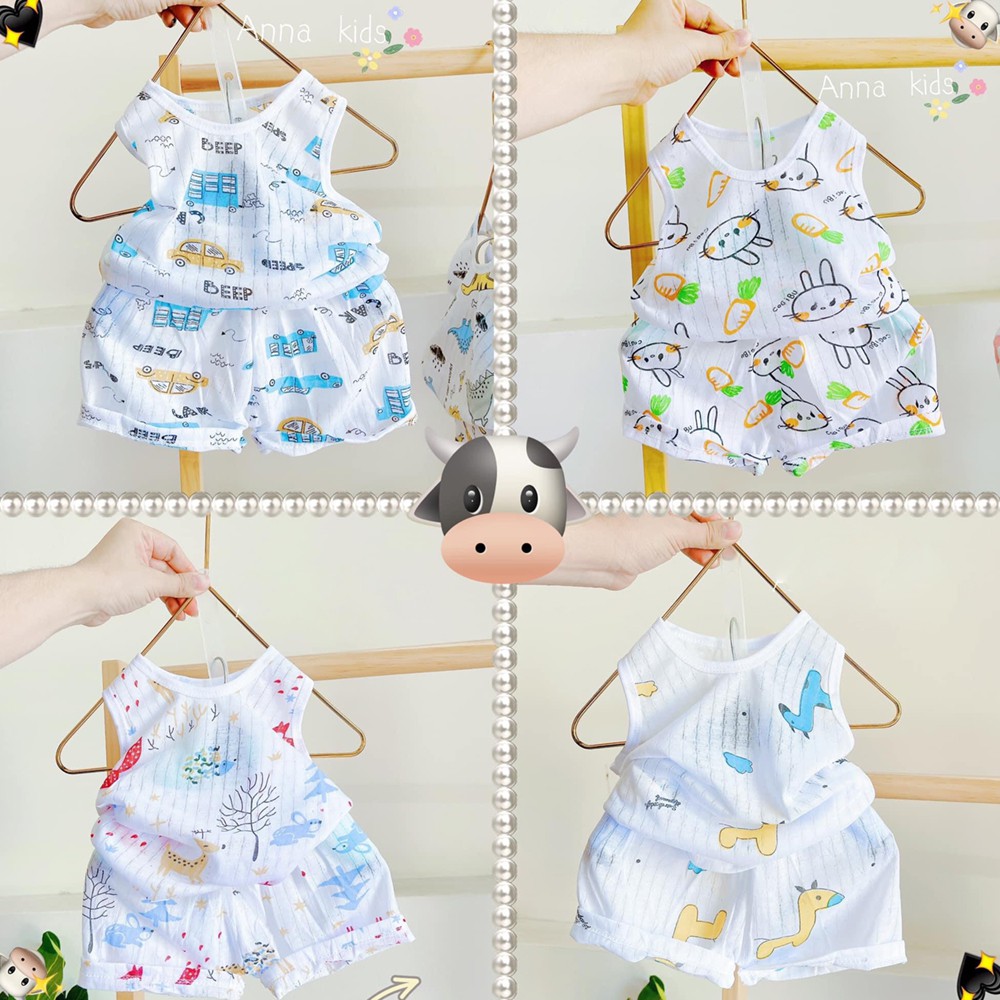 Bộ Ba Lỗ Mặc Nhà Cho Bé Trai Bé Gái - Chất Liệu Cotton Giấy - Quần Áo Trẻ Em - Đồ Cho Bé Sơ Sinh 3kg đến 14kg