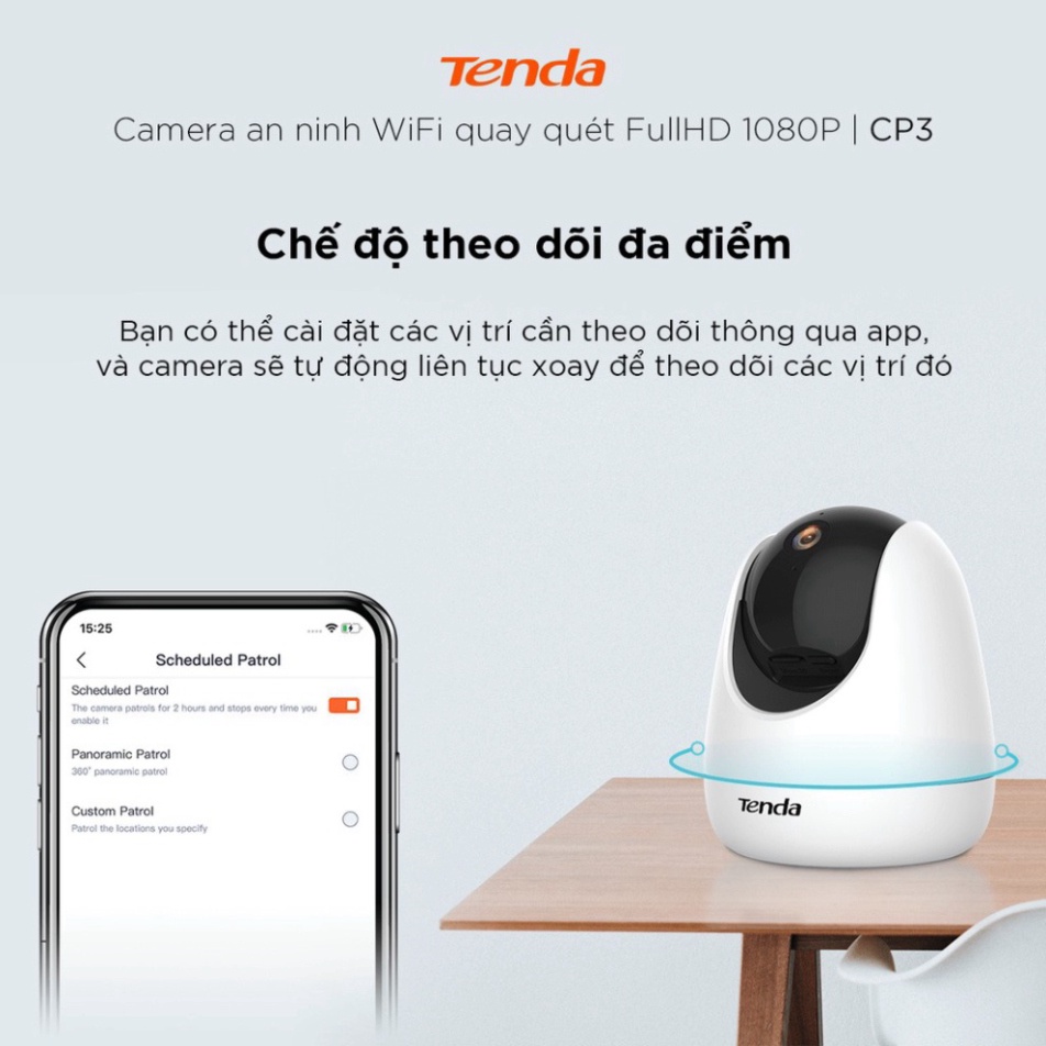 Camera IP Wifi Tenda CP3 Full HD 1080P 360° Kèm thở nhớ