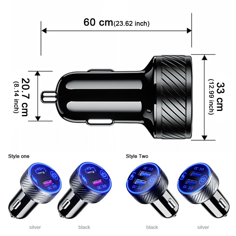 Tẩu Sạc Xe Hơi 48W PD USB Kép Siêu Nhanh Có Công Tắc