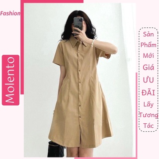 Váy Sơ Mi Dáng Dài Thắt Eo Cổ Đức Lưng Chun Chất Vải Mềm Co Giãn Nhẹ Phong Cách Ulzzang Hàn Quốc Molento M86