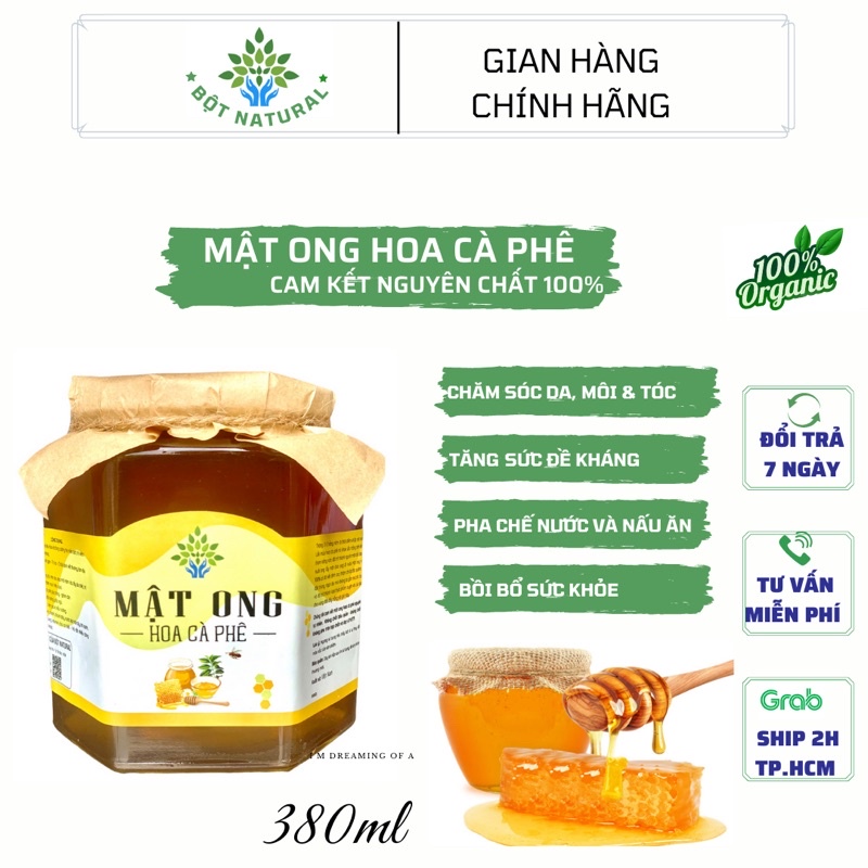 Mật ong hoa cà phê nguyên chất 100% - hũ 380ml | Bột Natural