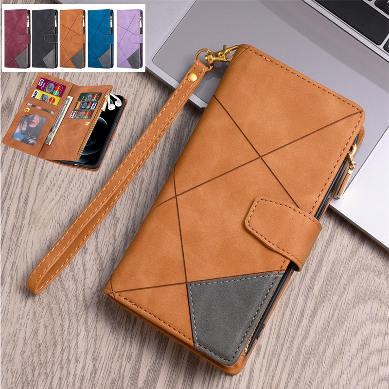 Ốp Điện Thoại Da Ví Lật Từ Tính Hai Màu Đa Năng Cho iPhone14 pro max iPhone 13 iPhone 12 SE2 SE3