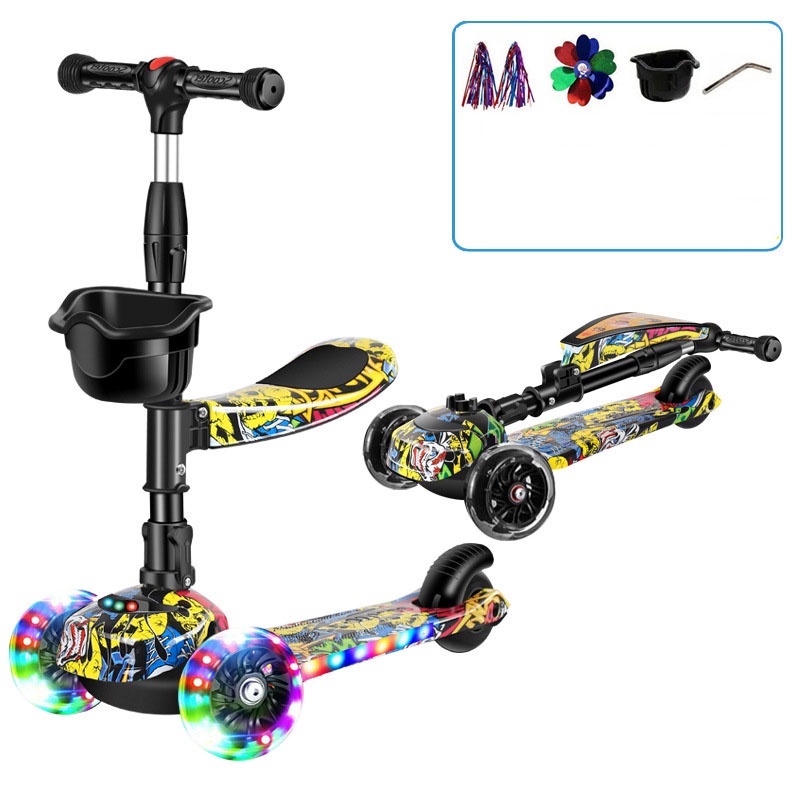 ✈️[Freeship] Xe trượt scooter GRAFFITI đa năng phát sáng cho bé từ 2 đến 12 tuổi - Xe thăng bằng có nhạc, ghế nhún