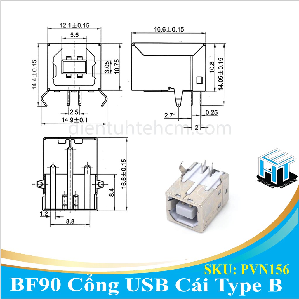 COM BO 10 CÁI BF90 Cổng USB Cái 2.0 Type B 4 Chân Cong 90 Độ Xuyên Lỗ