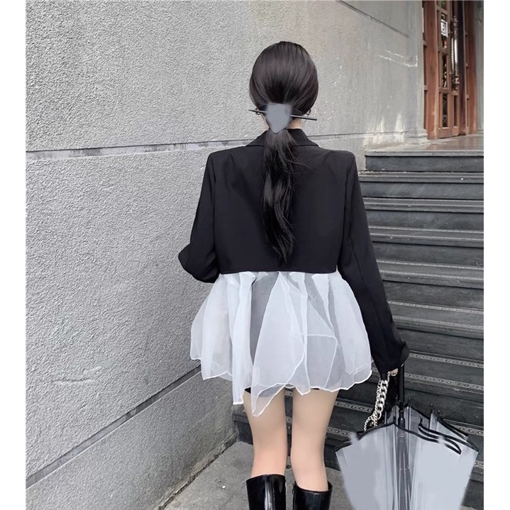Áo vest/blazer form rộng phối bèo lưới lạ mắt cá tính kèm feedback thật