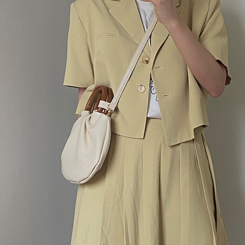 Ielgy Túi Đeo Vai Nhỏ Cầm Tay Một Bên Vai Xếp Ly Cá Tính Cổ Điển Có Tay Cầm Bằng Gỗ Cho Nữ