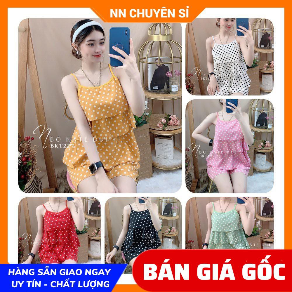 Đồ bộ kate đùi chấm bi cực xinh BKT240 ⚡Ảnh thật⚡ Đồ bộ nữ ⚡ Đồ bộ mặc nhà ⚡ Bộ đùi 2 dây