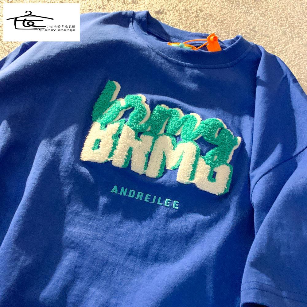 Áo Thun Cotton Ngắn Tay Thêu Chữ Phong Cách Đường Phố Mỹ