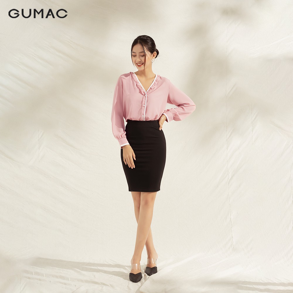 Áo sơ mi nữ cổ viền trắng bèo GUMAC đồ công sở thanh lịch, đủ màu AA1119
