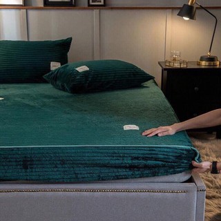 Bộ Ga kèm Vỏ Gối Nỉ Nhung Kẻ Tăm Siêu Mềm Mịn