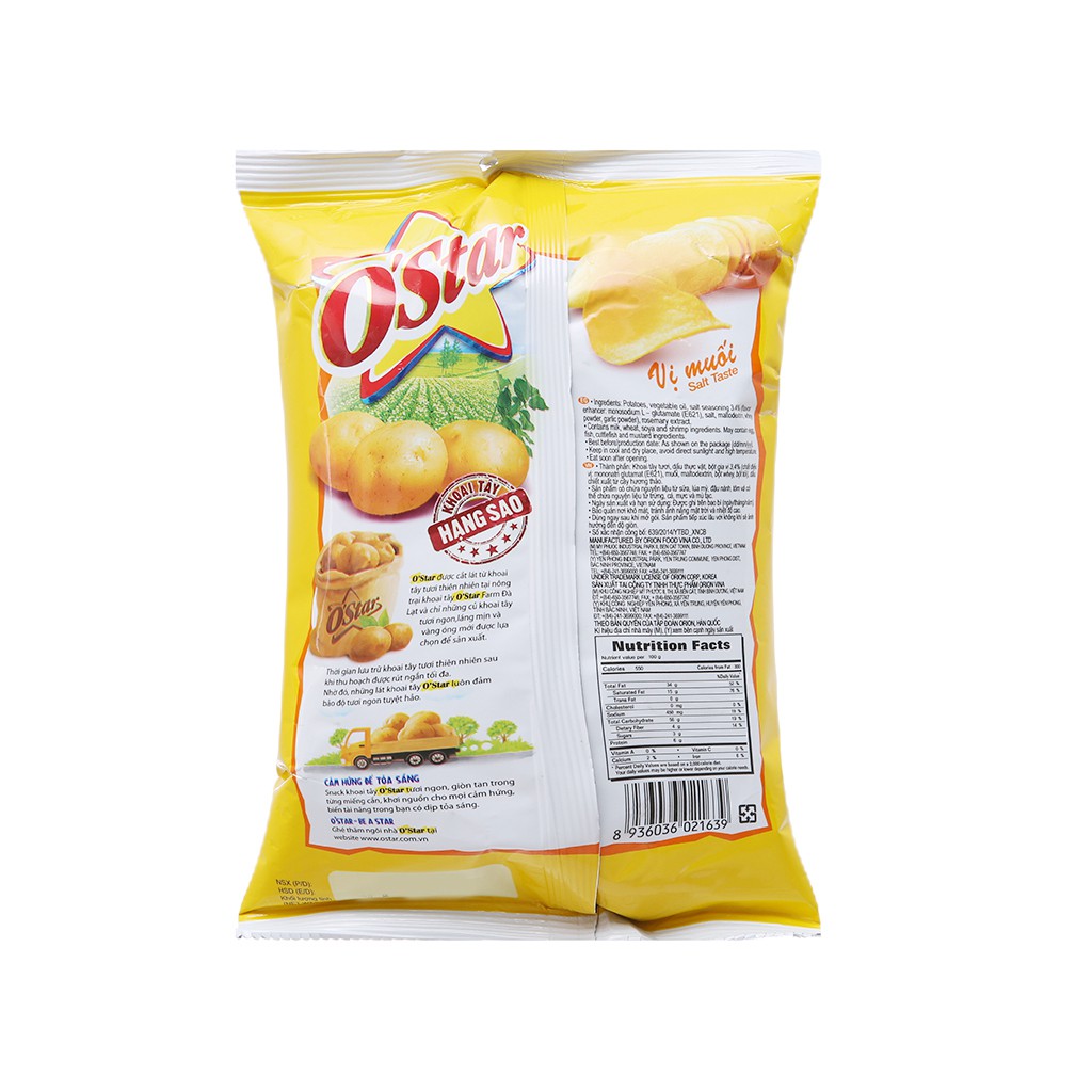 Snack khoai tây vị muối O'Star gói 48g