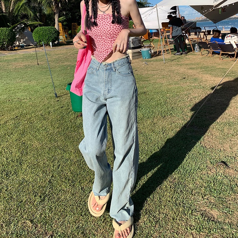 Quần denim ống rộng thiết kế đơn giản cho nữ | BigBuy360 - bigbuy360.vn