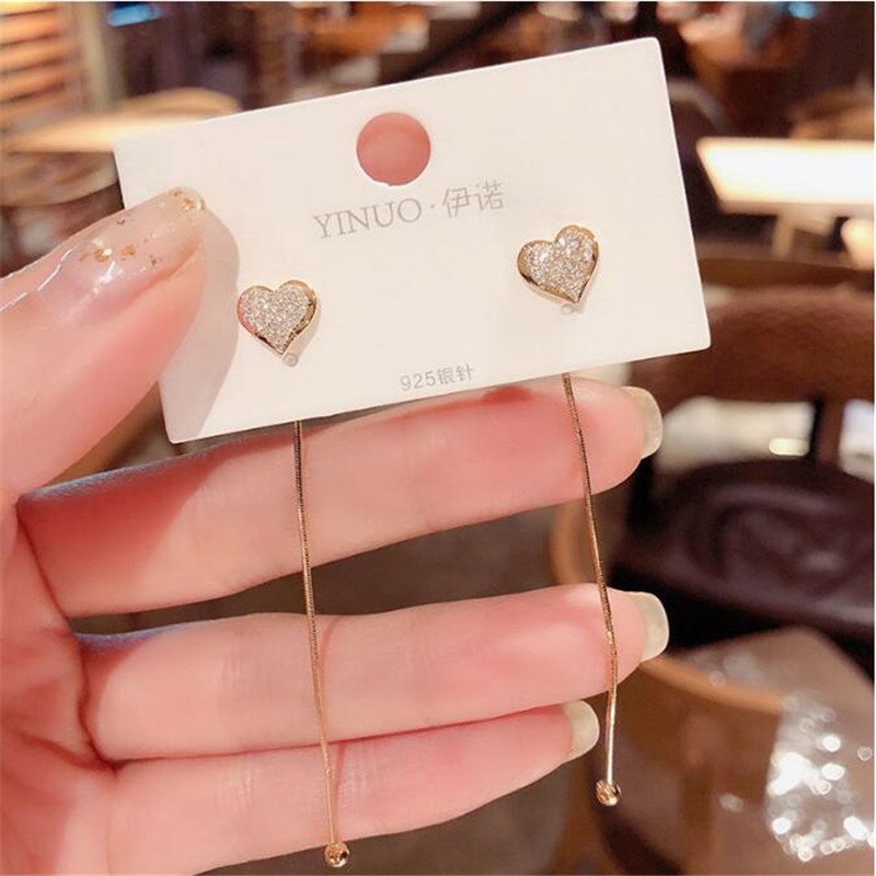 925 long earrings Silver with tassels Simple earrings High Sense Joker diamond alloy Korean personality earrings