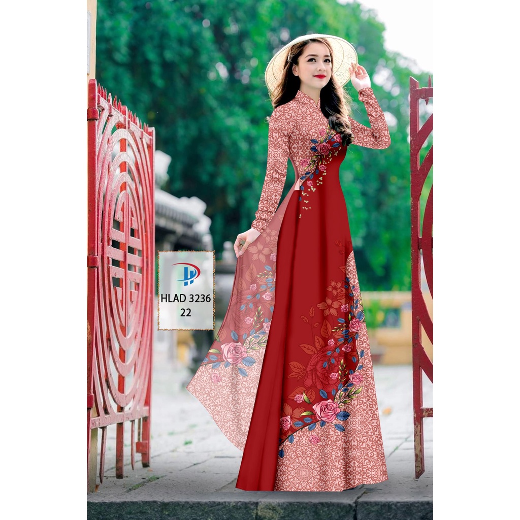 Vải áo dài hoa dọc áo , chất lụa ruby bóng nhẹ, sang trọng, mềm, mượt, mịn, mát, co giãn nhẹ bề ngang.