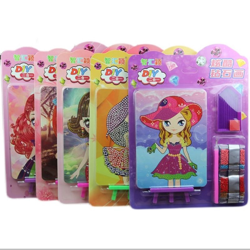 BỘ 2 TRANH ĐÍNH HẠT ĐÁ DIY LỚN CÓ KÈM GIÁ ĐỠ, KHAY ĐỰNG VÀ 10 BỊCH HẠT NHIỀU MÀU, CÓ CLIP, MÃ ZC-6226