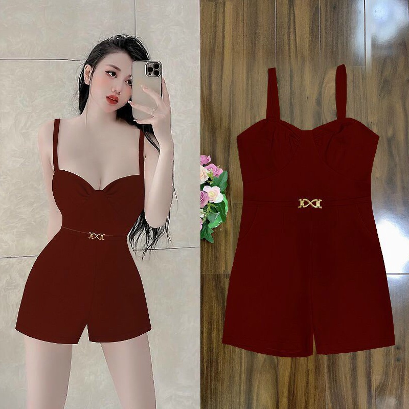 Jumpsuit ngắn jum short cúp ngực 2 dây kèm belt xinh xắn J1173 | BigBuy360 - bigbuy360.vn