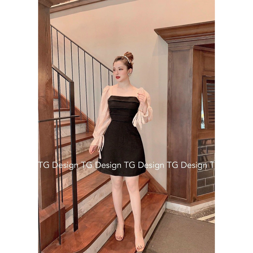 Đầm dự tiệc sang trọng màu đen tay pha chất liệu vải cao cấp phù hợp đi tiệc cưới | BigBuy360 - bigbuy360.vn