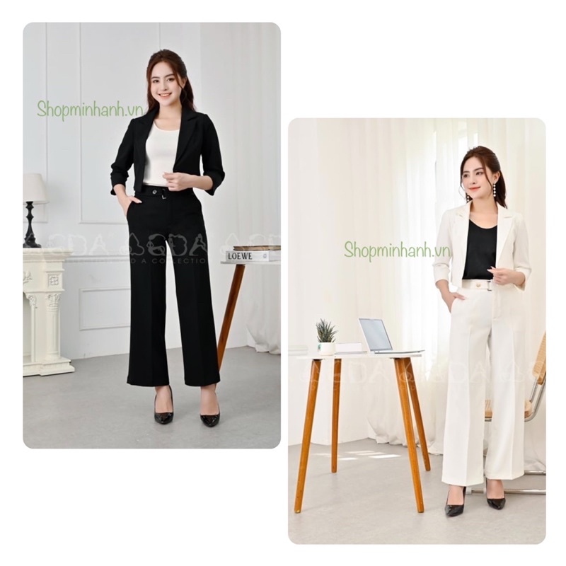 Set bộ áo vest croptop tay lỡ + quần suông thiết kế GDA chất xước hàn, áo sơ mi ký giả vest + quần ống rộng