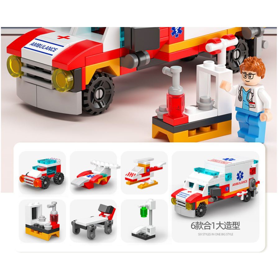 BỘ ĐỒ CHƠI XẾP HÌNH LEGO 6 IN 1 137 CHI TIẾT XE CỨU THƯƠNG