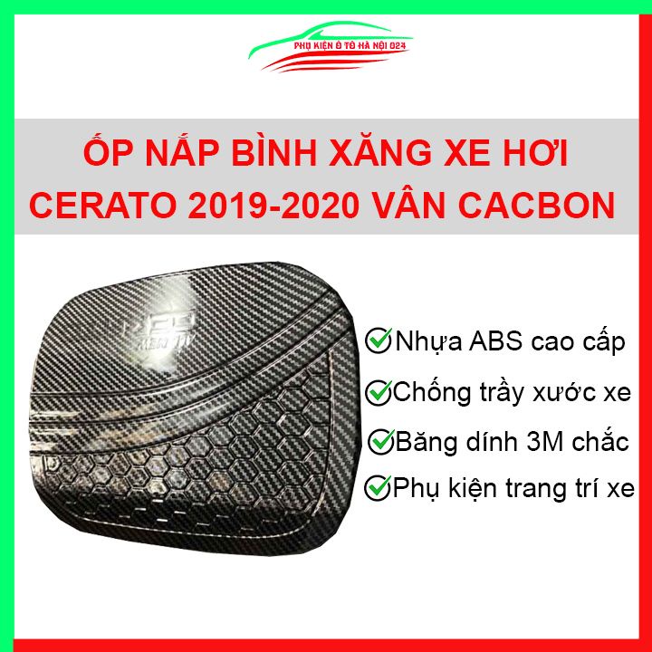 Ốp nắp xăng Cerato 2019 2020 vân cacbon bảo vệ chống trầy trang trí ô tô