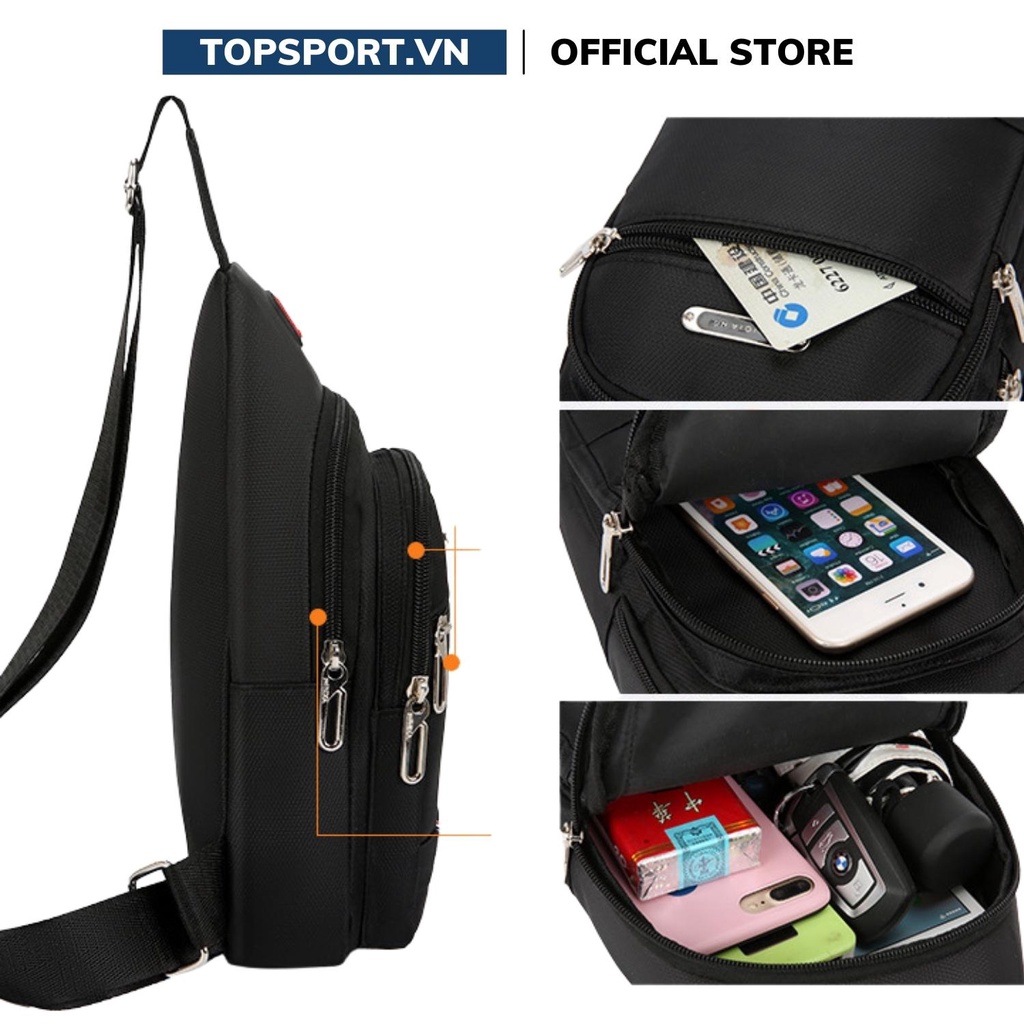 Túi Đeo Chéo Nam Túi Đeo Ngực Mini Vải Canvas Chống Nước 3 Ngăn Phong Cách Hàn Quốc