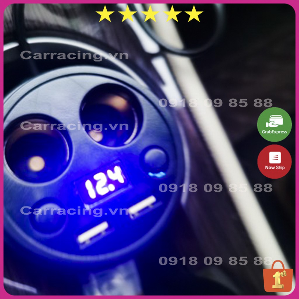 Tẩu Sạc Ô TÔ CARRACING Cốc chia sạc nhanh TRÒN chất lượng cao (2 tẩu tròn 2 USB) bảo hành 6 tháng - Đèn Led báo Vol | BigBuy360 - bigbuy360.vn