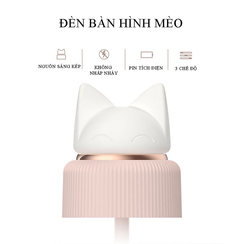 Đèn học chống cận thị, đèn học tích điện kèm Đèn Ngủ Silicon Hình Tai Mèo Thiết Kế Hiện Đại, Phù Hợp Với Mọi gia đình