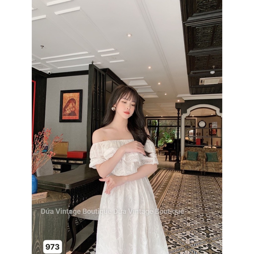 Váy maxi trễ vai pha ren cao cấp, Chất liệu thô 973 | BigBuy360 - bigbuy360.vn