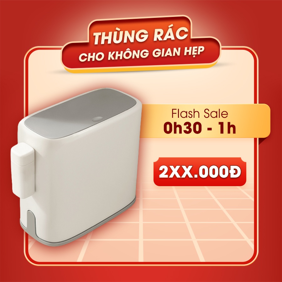 Thùng rác cho không gian hẹp SUPO Mart 15L, thùng rác nắp lật gọn gàng nhựa ABS cứng cáp, có lõi ngăn phân loại rác