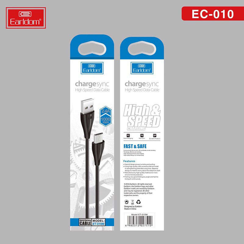 Dây cáp sạc nhanh Type C và Micro USB chính hãng Earldom dài 1m