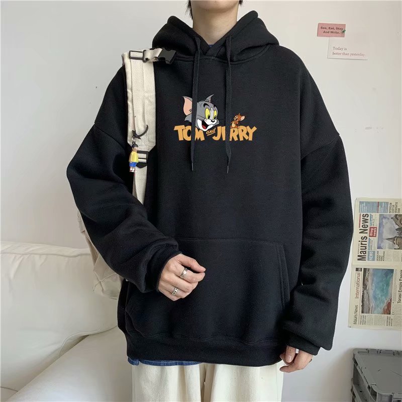Spot M-5XL Korean men cartoon Tom and Jerry cartoon sweater printing fashion lovers long-sleeved hoodie hooded sweater | BigBuy360 - bigbuy360.vn