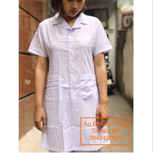 Bộ quần áo blouse trắng cộc tay bác sĩ chất Lon Nhật đẹp