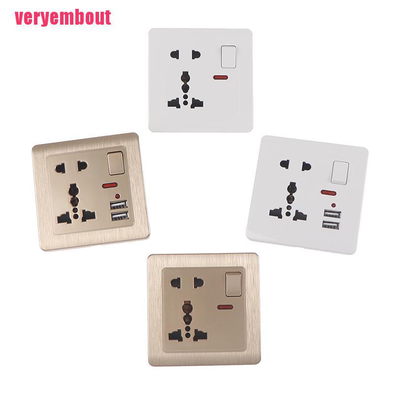 Ổ Cắm Điện Gắn Tường Đa Năng Với Công Tắc Đèn LED 5 Lỗ Cắm USB