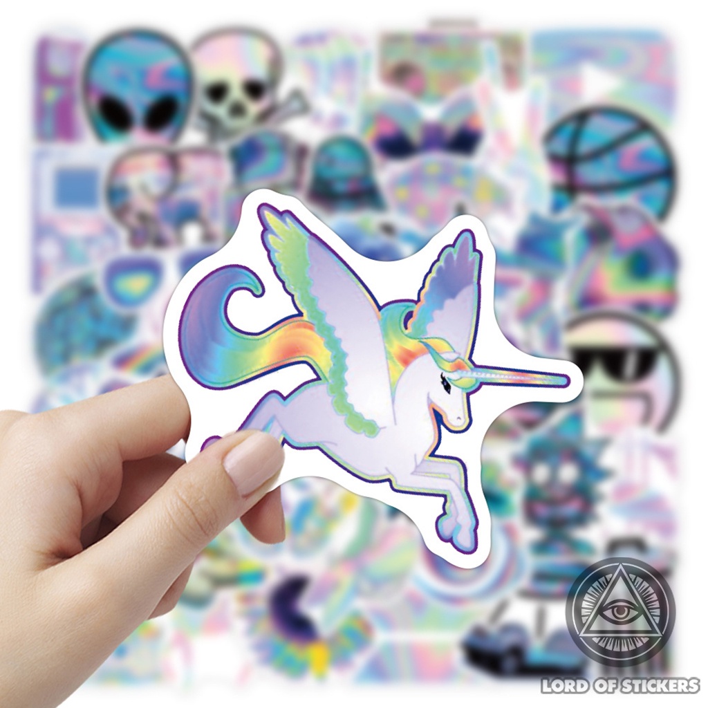 Set 50 Nhãn Dán Holographic Graffiti Sticker Phong Cách Hoạt Hình Cute Chống Thấm Nước Dán Mũ Bảo Hiểm, Laptop, Vali, Sổ