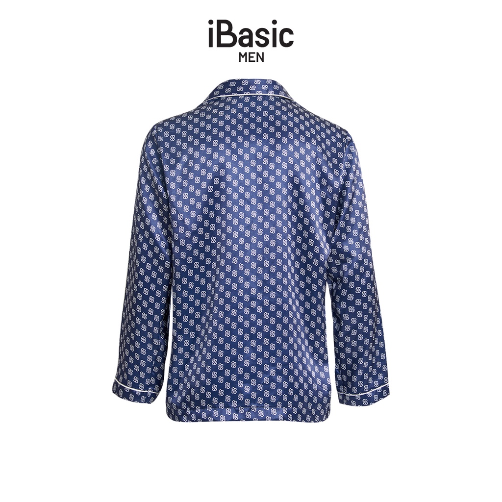 Áo mặc nhà nam pyjama lụa satin tay dài hoạ tiết icon iBasic HOMM016T