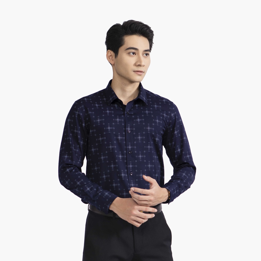 Áo sơ mi dài tay nam Aristino phom slim fit, thiết kế tà lượn, họa tiết lịch lãm - ALS39502