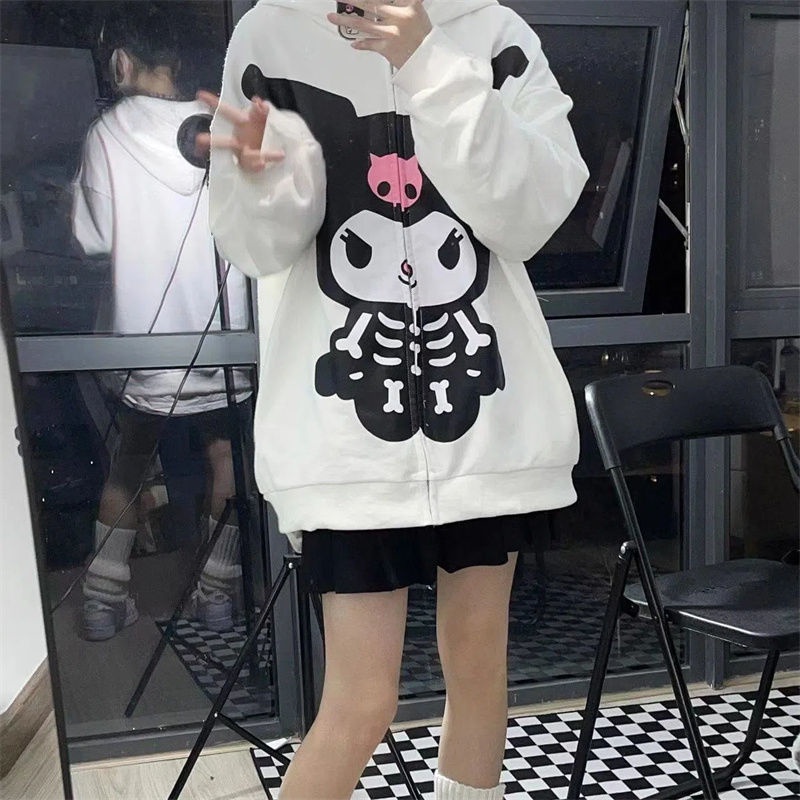 Áo Khoác Cardigan Có Nón In Hình Kuromi Thời Trang Nam Nữ
