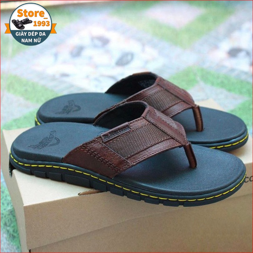 Dép Nam Dr Martens ThaiLand Full Hộp, Dép Da Bò Nam Quai Kẹp Đế Doctor Dr7 Nâu