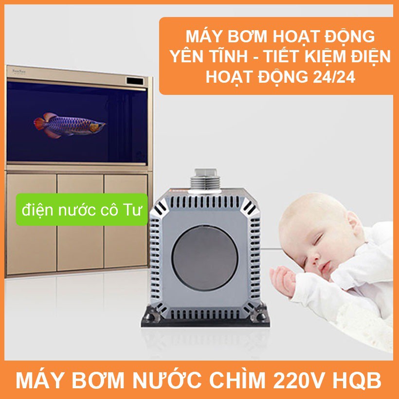 Máy bơm chìm hồ cá hòn non bộ thác nước thủy canh chống ngập 220V HQB-2000 1400L/h IP68