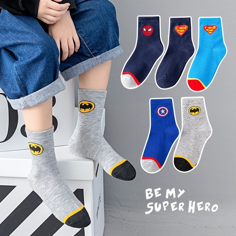 Vớ Cotton Giữ Ấm Thoáng Khí Chống Trượt Họa Tiết Người Nhện Dành Cho Trẻ Em