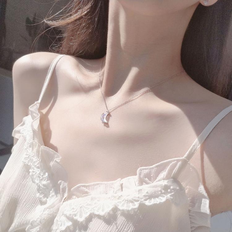 Vòng cổ hợp kim mặt hình mặt trăng ngôi sao đính đá zircon sang trọng cho phụ nữ