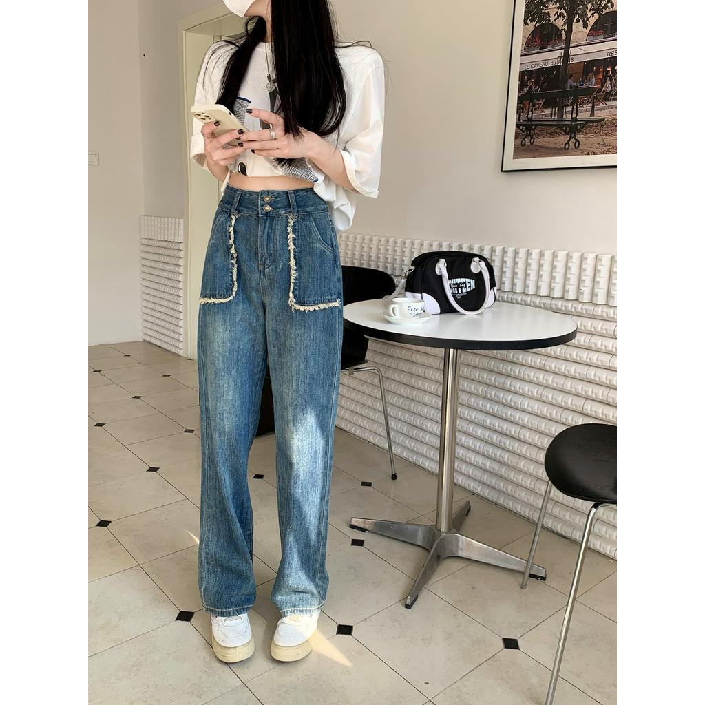 Quần Jeans Nữ Dài Lưng Cao Ống Rộng Thời Trang Hàn Quốc