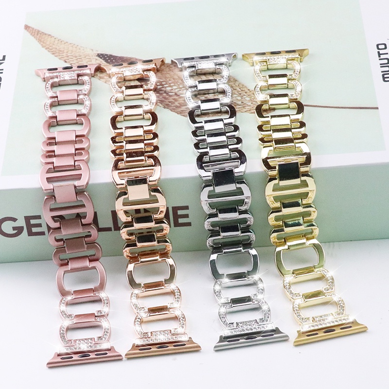 Dây Đeo Đồng Hồ Bằng Thép Không Gỉ Đính Kim Cương Giả Sang Trọng Cho Apple Watch 8 7 6 5 4 3 49mm 45mm 44Mm 42Mm 41Mm 40Mm 38Mm