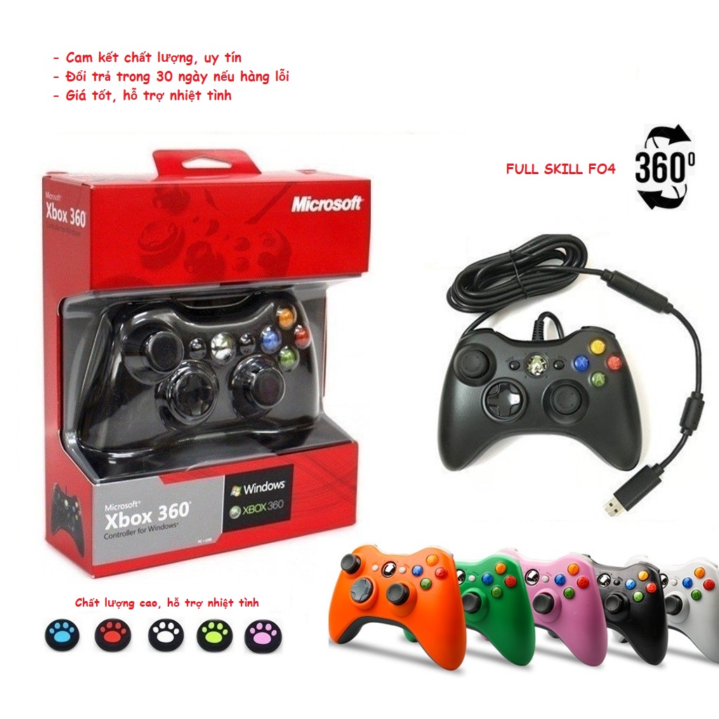 Tay cầm chơi game fifa online 4 Microsoft Xbox 360 Full Box Có Rung, Tay Cầm fo4 có dây PC, Laptop full skill all Game