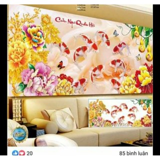 Tranh đính đá cửu ngư quần hội kt 180x85