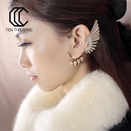 T 💎Punk Gothic Rhinestone Wing Skulls Ear Cuff Clip Hook Earring for Left Ear