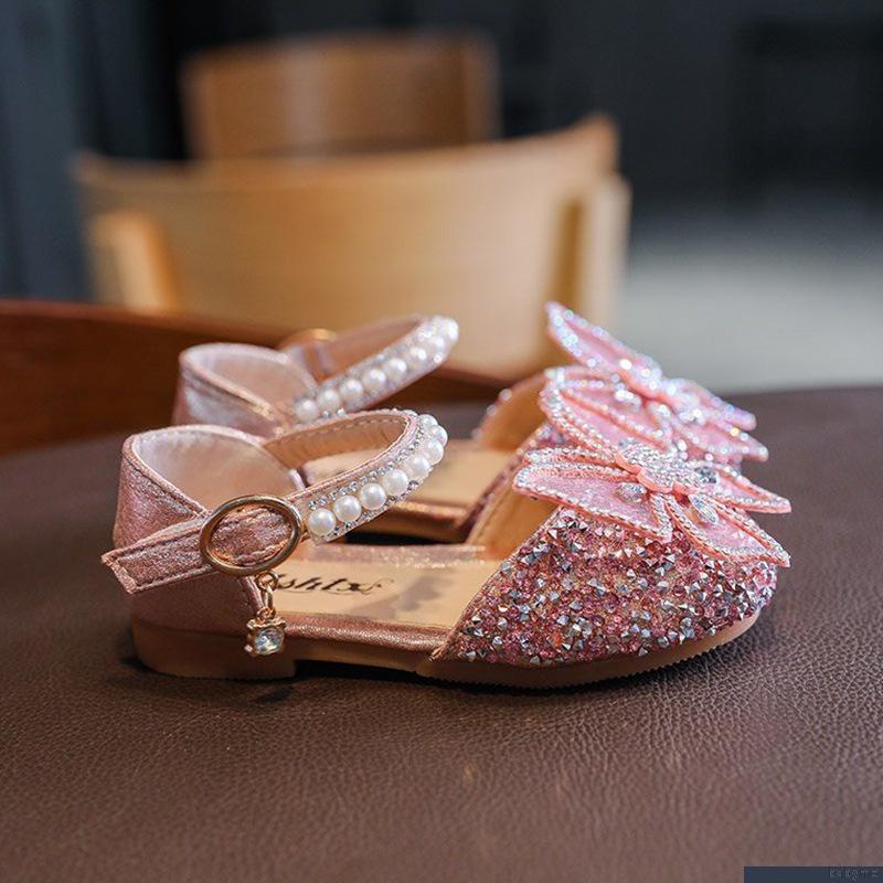 Đôi giày sandal kiểu nơ đính kim sa lấp lánh phong cách Hàn Quốc dành cho bé gái