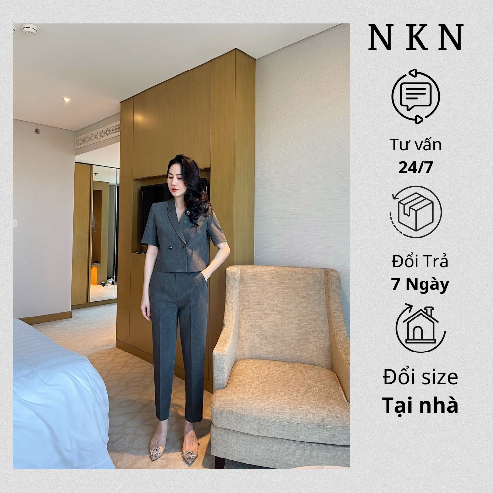 Áo vest nữ cộc tay dáng croptop màu xám NKN Design