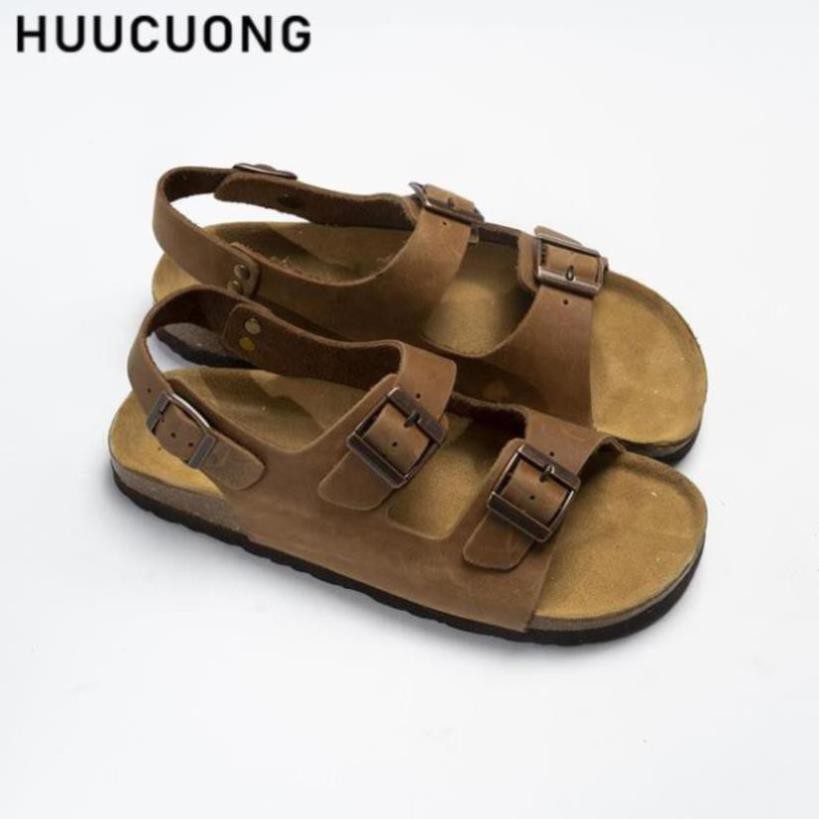 G Sandal HuuCuong -2 khóa Da Bò đế trấu(nâu) mới ' ^